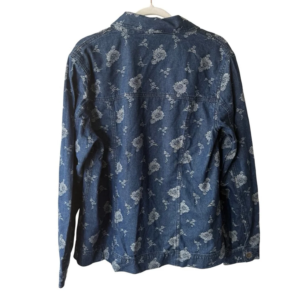 National Wildlife Women's Blue Floral Jean Jacket Size XL Boho Vintage Style